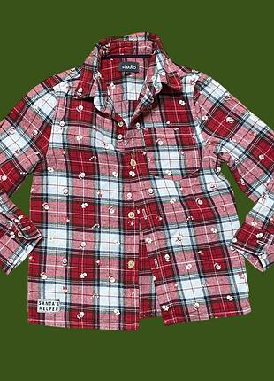 Рубашка в новогодний принт 3-4 года, 100% коттон, замеры на фото