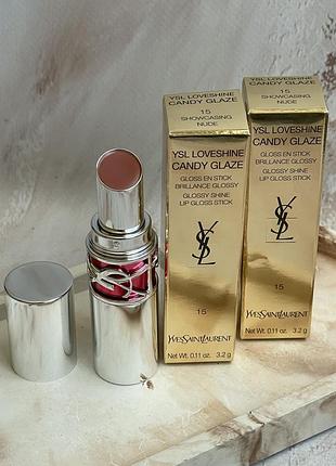 Розкішний зволожуючий блиск для губ yves saint laurent ysl loveshine candy glaze 15 showcasting nude2 фото