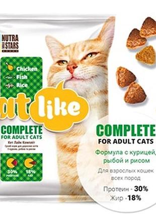 Сухой корм для котов, 10кг  nutra 5 stars catlike complete с курицей, рыбой и рисом