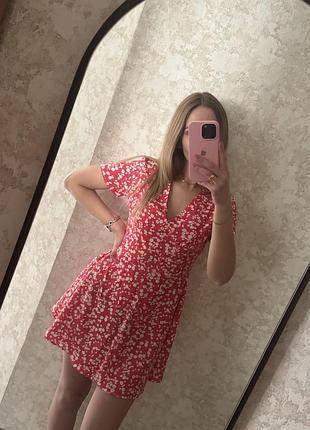 Летнее красное  платье мини