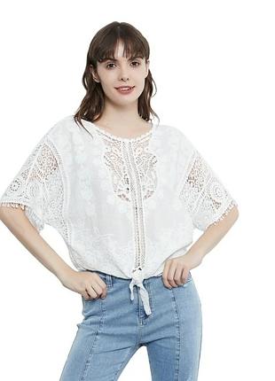 Рубашка женская блуза туника белоснежная прошва р.l