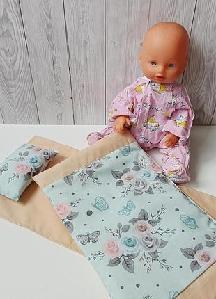 Лялькова постіль 25х50 см (простирадло ковдра подушка)