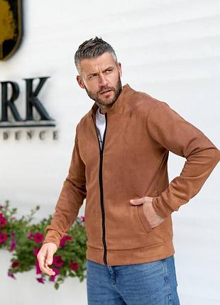 Замшевий бомбер чоловічий джемпер коричневий виробник україна замша якісний стильний на блискавці