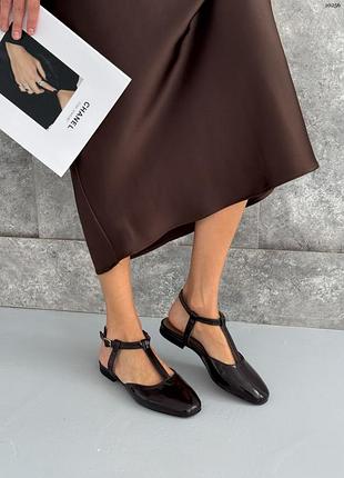 Слингбеки женские натуральная лаковая кожа коричневые, кожаные женские босоножки 10256