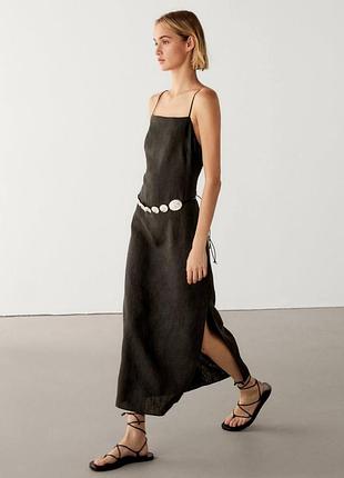 Лляна сукня льняное платье massimo dutti з розрізом лен розмір xs