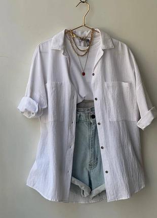 🌈6! шикарная женская рубашка жатка белая базовая женская рубашка батал большой размер
