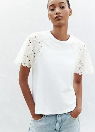 Футболка жіноча біла з вишивкою zara new