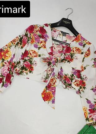 Блуза топ жіноча біла в квітковий принт від бренду primark xl