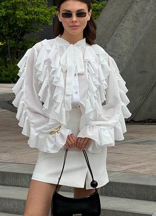Шифоновая блуза с рюшами с длинными рукавами