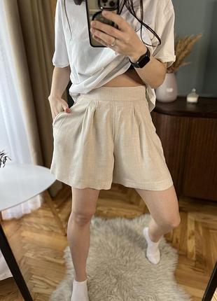 Бежевые легкие льняные шорты h&amp;m