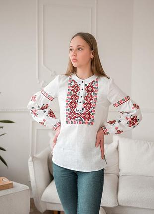 4654 эксклюзивная льняная женская вышиванка из семейной коллекции " звезда"