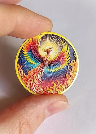 Сувенирная золотая монета "птица феникс", "рождение феникса" d = 35 мм. амулет, защита и защита