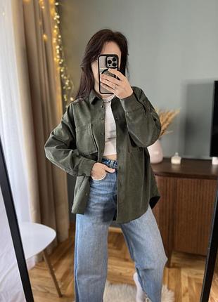 Зеленая хаки плотная верхняя рубашка zara