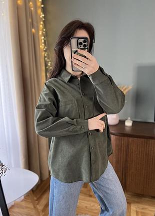 Зеленая хаки плотная верхняя рубашка zara — цена 500 грн в