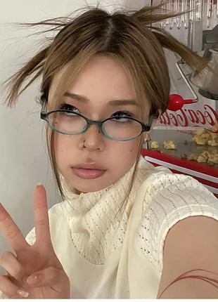 Окуляри  y2k lolita bayonetta office siren компʼютерні з чорно-зелена оправою вінтаж нульові