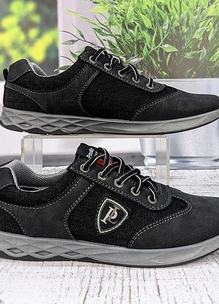 Кросівки чоловічі poolla чорні демісезонні екошкіра з джинсом paolla 3908-2