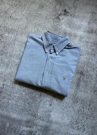 Рубашка чоловіча жіноча унісекс коттонова ralph lauren m l блакитна