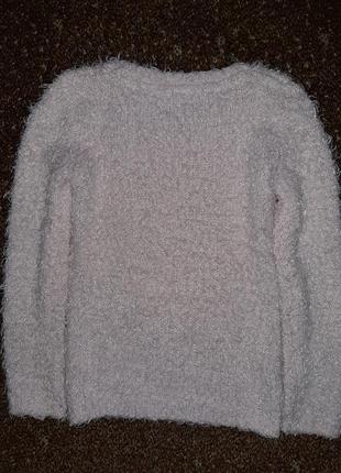 Нежно-розовый свитер травка с кошечкой в короне, украшеной пайетками7 фото