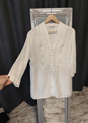 Белоснежная льняная рубашка (100% лен) размер l-xl