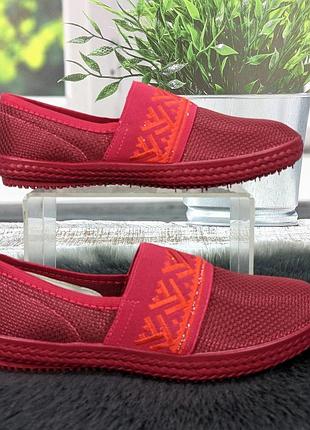 Мокасины женские paolla красные текстильные сетка 4899