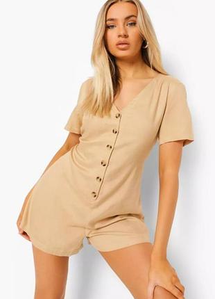 Комбинезон женский короткий оверсайз бежевый лен размер м