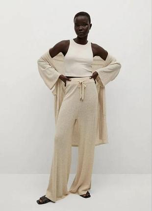 Брюки со льна палаццо с разрезами на шнурке бежевые