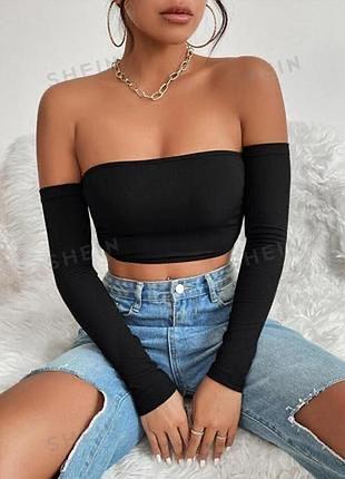 Черный кроп топ в рубчик shein м пог