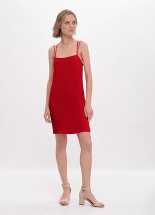 Красное бандажное платье мини h&m в рубчик