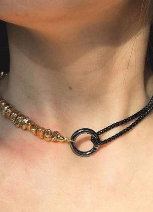 Чокер натуральный камень гематит цвет античное золото