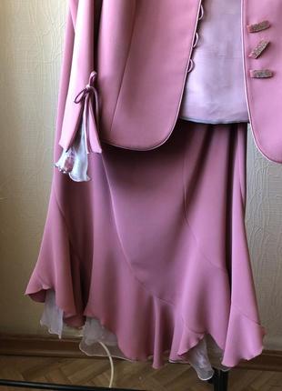 Женский нарядный костюм тройка юбка жакет пиджак топ3 фото