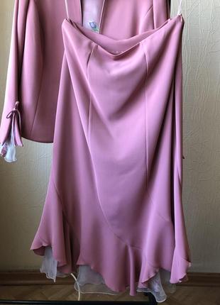 Женский нарядный костюм тройка юбка жакет пиджак топ6 фото