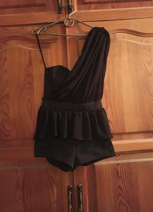 Комбинезон вечерний на одно плечо баска корсет рюши драпировка мини микрошорты мини шорты