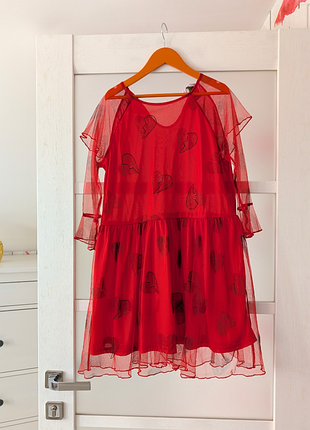 Платье женское фатиновое красное в сердечки chi chi