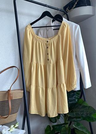 Сукня жіноча вільного крою з довгим рукавом sinsay ніжно жовта