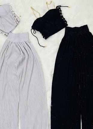 Літній трикотажний костюм (штани вільного крою + топ зі шнурівкою з боків) сірий