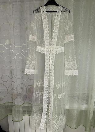 Белая ажурная пляжная туника накидка сеточка парео пенюар xs-s (34-36)