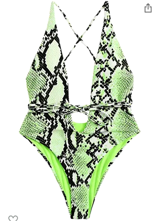 Купальник женский слитный салатового цвета в змеиный принт от бренда spain s