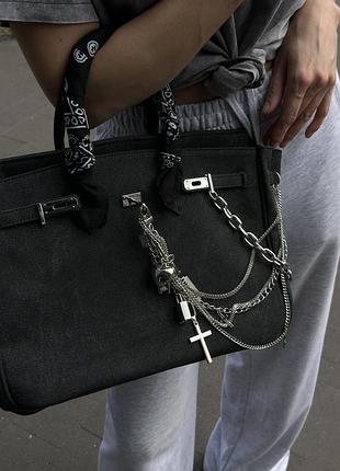 «not your bag» - кастомна темно-сіра джинсова сумка у стилі біркін