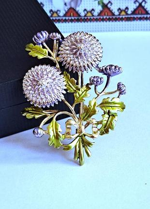 Брошь дизайнерская букет хризантемы