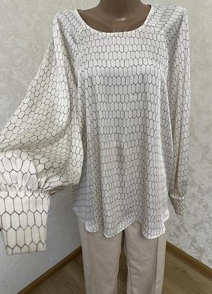 Атласна шовковистасатинова  блуза з пишним рукавом преміального  бренду принт сото