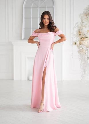 Вишукана нарядна довга сукня з драпіруванням в декольте на бретельках