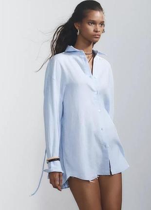 Льняная рубашка с поясом оверсайз zara оригинал