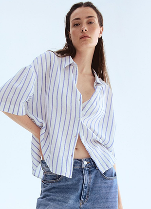 Рубашка из смеси льна вискозы h&amp;m новая коллекция