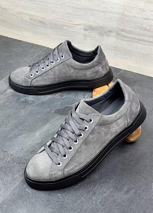 Мужские кеды кроссовки нубук натуральный и кожа