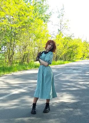 Платье женское в стиле ретро в клетку xl зеленая
