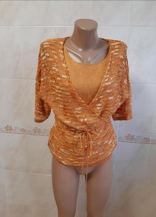 Комплект в'язана кофта майка оранжевого кольору