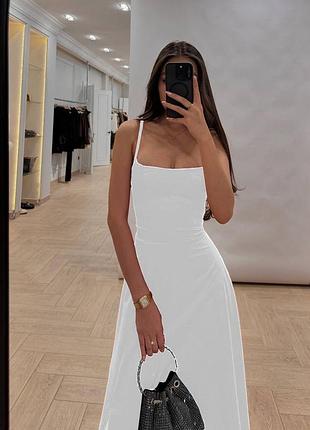 Жіноча біла нарядна максі сукня на бретелях