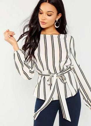 Блуза смугаста shein в смужку блузка сорочка з паском поясом базова