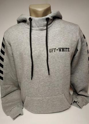 Стильная толстая, теплая, толстовка на байке унисекс off white отличного качества.1 фото