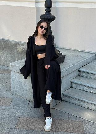 Жіночий чорний лляний костюм двійка
